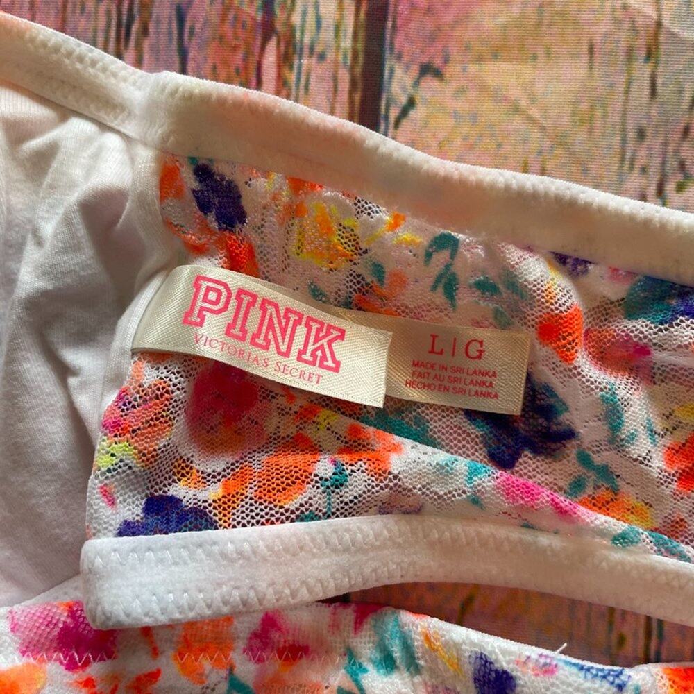 Victoria's Secret PINK Bralette Women Large White Multicolor Floral Lace Bandeau - Picture 5 of 6
